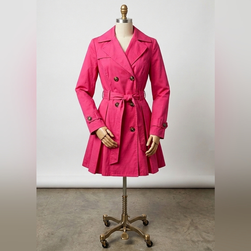 BLACK RIVET Pink Vintage Preppy Buttoned Belted Short Trench Coat - Size XS